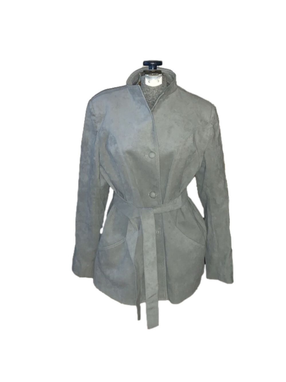 Olympic Leather Fashions grey ultra suede belted peacoat Size 16
